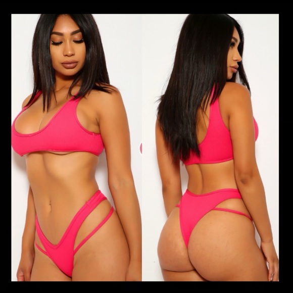 NWOT Neon FUSHIA Strappy Thong Bikini 👙 - Picture 1 of 6
